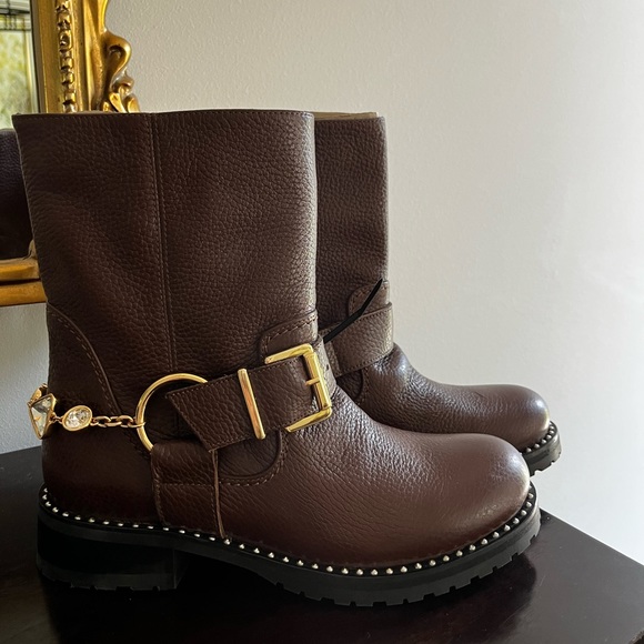 Sophia Webster BLAKE BIKER BOOT Chocolate & Crystal Harness - Picture 14 of 16